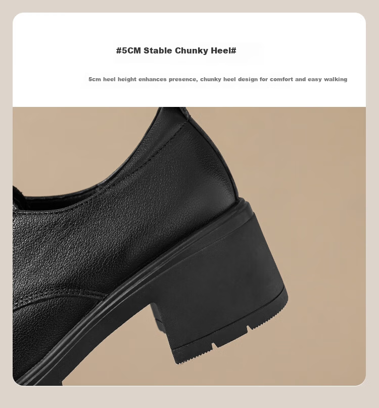 ZHR ZEZHE First Layer Cowhide Women's Commuter Thick Heel Lace-up Work Professional Loafers KM07 Beige Size 37 8