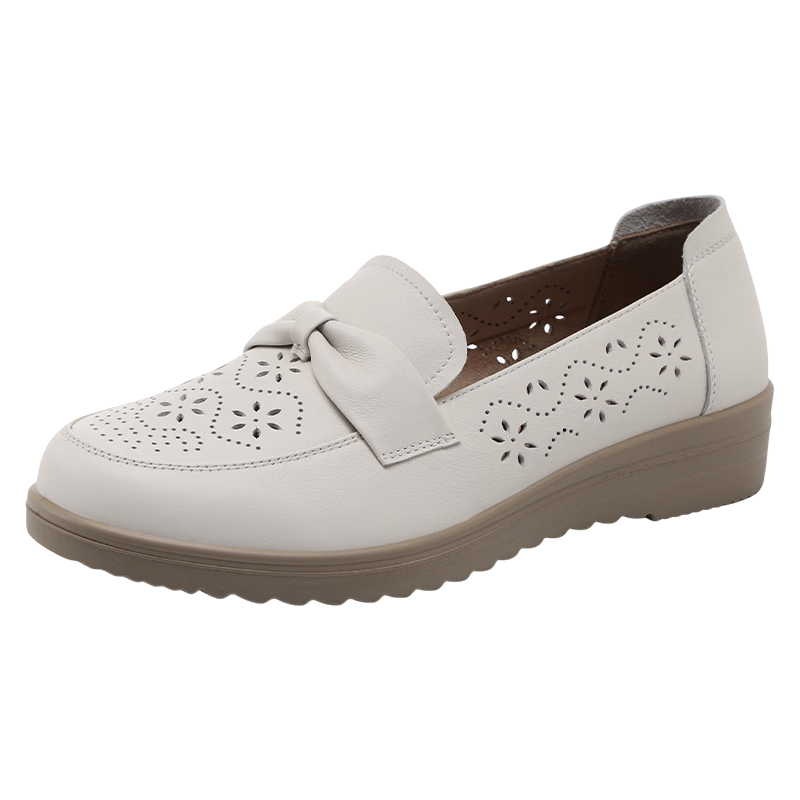 Red Dragonfly Women's Loafers Mom Shoes Slip-On Soft Sole Middle-Aged and Elderly Leather Low-Cut Flats WTB265172 Off-White Size 38