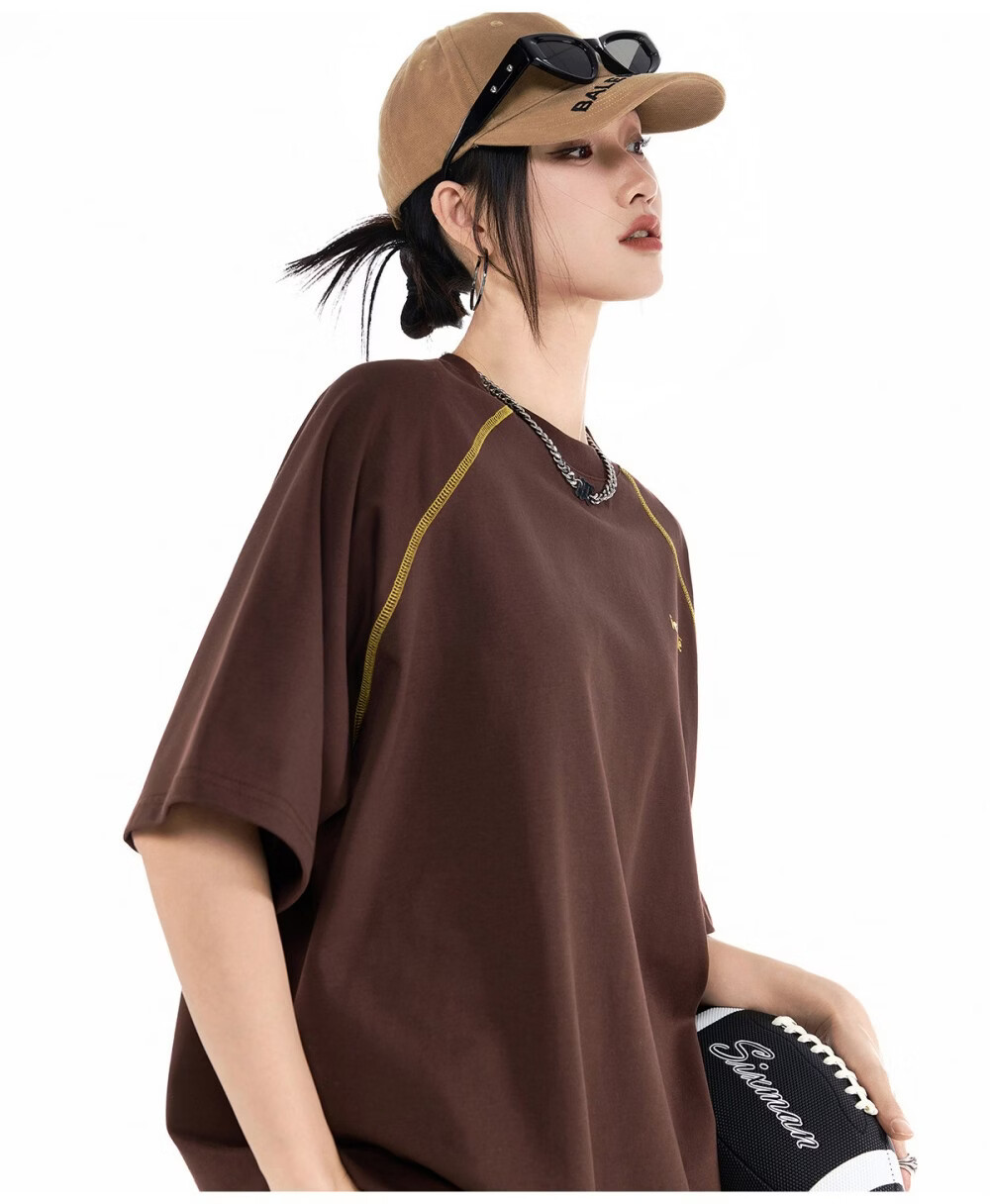 ICH MODE Hasselblad Line Round Neck Short Sleeve T-Shirt Women Summer New Outdoor Sports Half Sleeve Five-Point Sleeve Top Black M 21