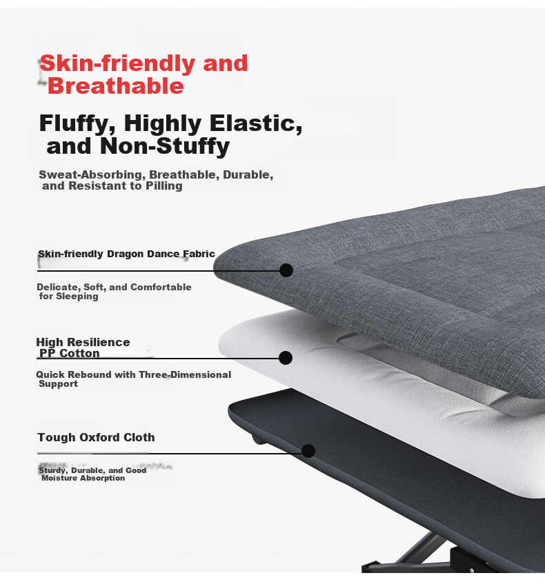 Nanjiren Folding Single Bed Office Nap Adjustable Head Ten-Leg Bed 12