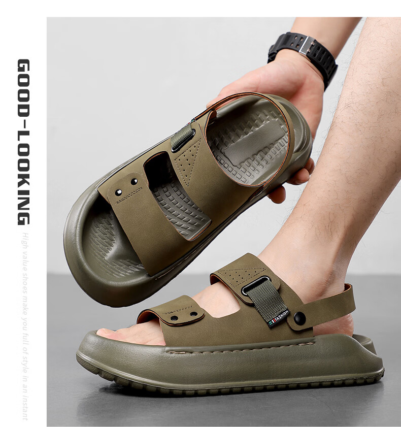 MEXICAN Spring Summer New Men's Sandals Beach Shoes Two-Way Slippers Breathable Dark Green Size 40 18