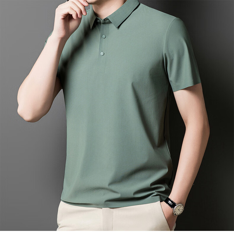 ROMON Ice Silk POLO Shirt, Breathable Lucky Pattern Short-Sleeve T-Shirt, Moisture-Wicking, Sun-Protective, Quick-Drying, Wrinkle-Resistant Top, Light Gray, XL 13