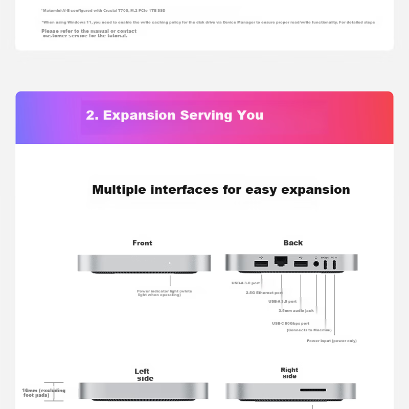 Lingke Mate Mini Speed Edition Docking Station Mac Mini High-Speed 80Gbps Expansion Dock Base Hard Drive Enclosure 16TB Storage Expansion Ultra-Fast Read/Write Beyond Original Hard Drive 8