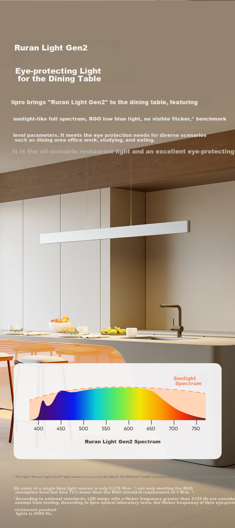 Lipro Eye-Care Restaurant Linear Pendant Light Modern Minimalist Smart Straight Bar Pendant Light Moonlight Silver 2