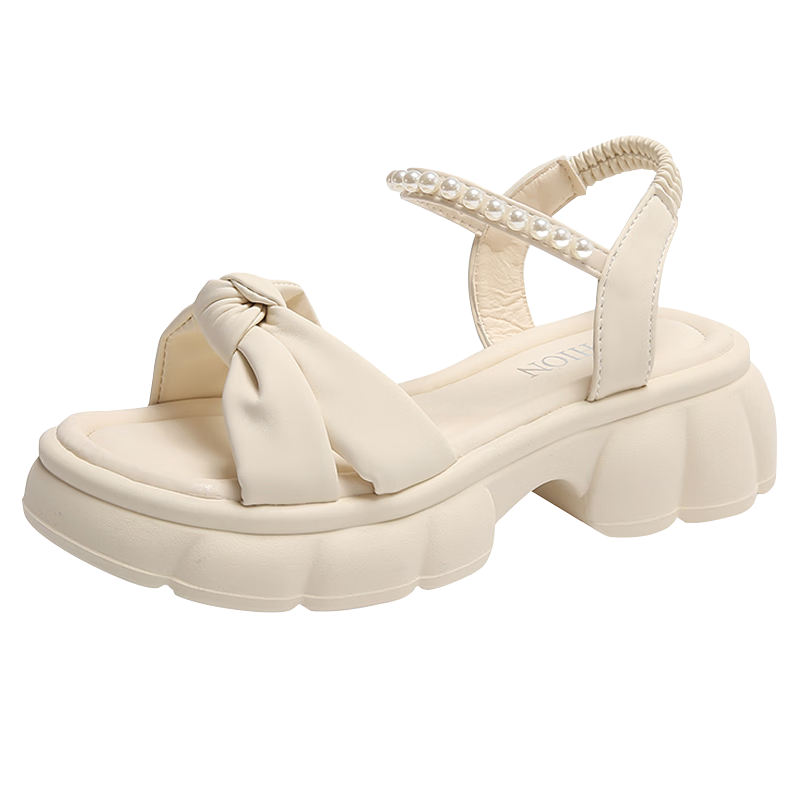 Cartelo Crocodile Women's Sandals Summer New Fashion Flat High Heel One-strap Casual Shoes 1779 Beige 38