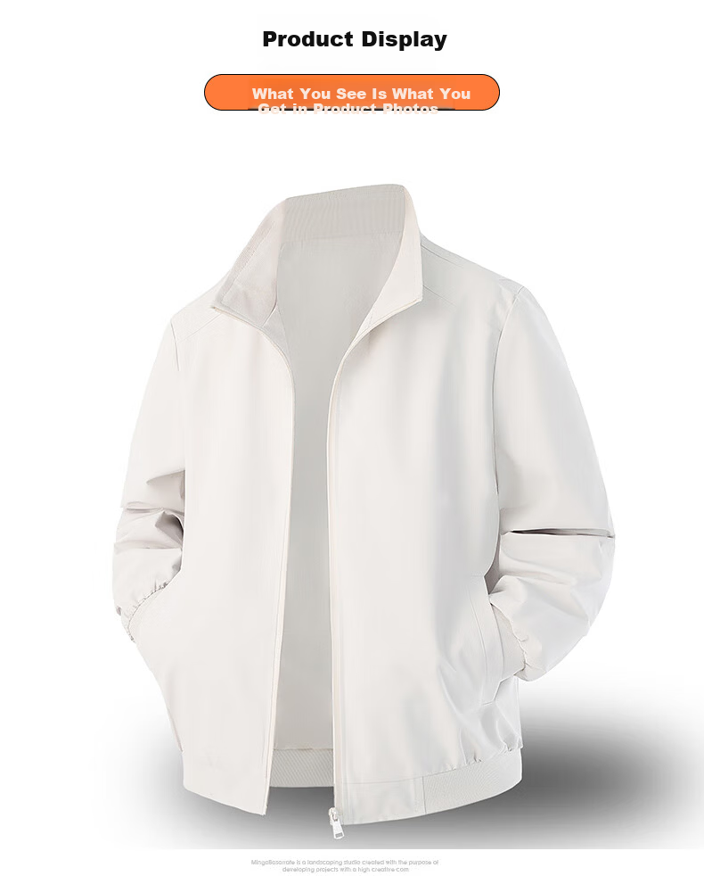 JEEP SPIRIT Men's Casual Autumn Sports Stand Collar Jacket Light Businesswear 2501 Off-White XL 9