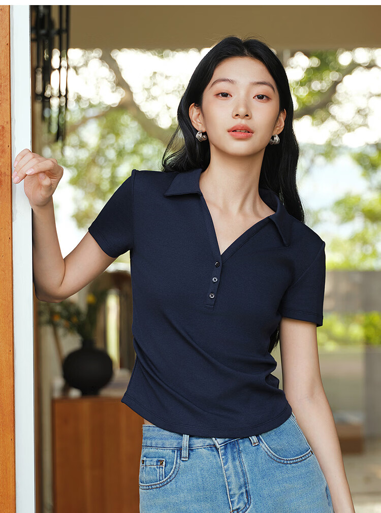 Semir Women's Summer Short Pleated Slim Fit Polo Shirt 2026 Cool Shoulder Top 109326115007 9