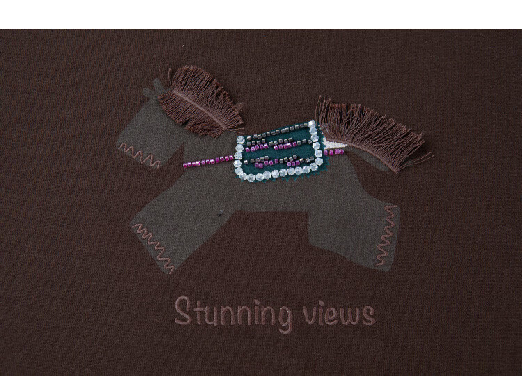 Demana [Little Horse Embroidery] Autumn Cloud Oxygen Cotton Series Crew Neck Straight Loose Slim T-Shirt for Women Premium Feel 12