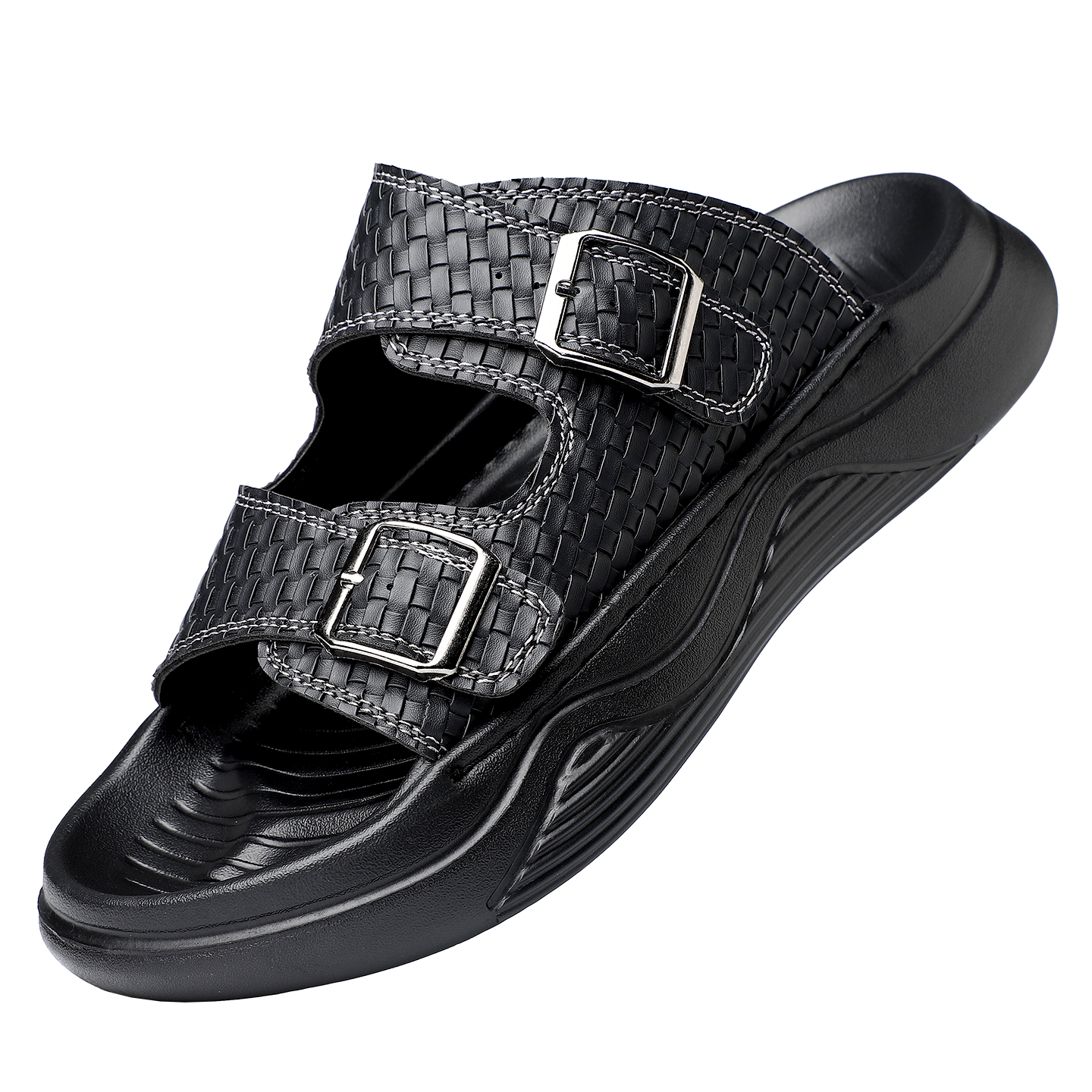 MEXICAN Spring Summer New Men's Leather Sandals Breathable Thick Soft Sole Slide Beach Shoes Black Size 40