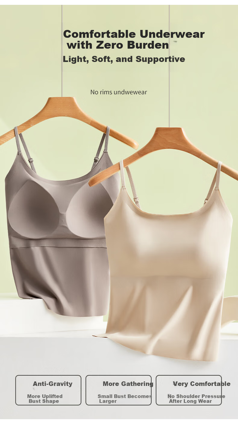 LangSha Women's Camisole Tank Top with Built-In Bra Pads, Wearable As Outer Layer Or Inner Wear, Thin Ice Silk Backless Undershirt 3