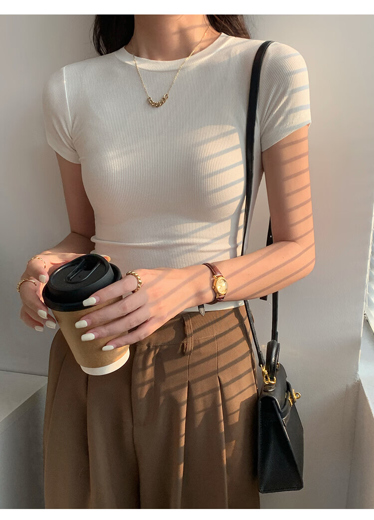 Herbal Original Color Short Sleeve T-Shirt Women Pure Cotton Base Shirt Summer 2026 New Slim Fit Solid Color Top T-Shirt Round Neck Simple Comfortable 11