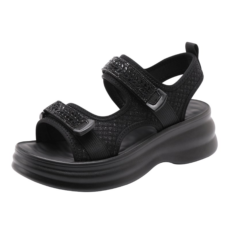 Red Dragonfly Women's Lightweight Height-Increasing Sports Casual Sandals Outdoor Thick Soft Sole Beach Shoes WTK264751 Black Size 38