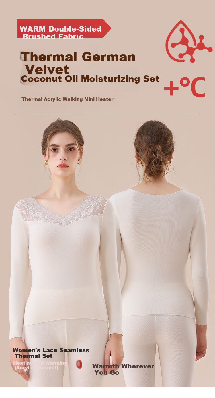 MiiOW Acrylic Thermal Women's Warm Underwear Lace Top Autumn Winter Slim Fit Base Shirt Black 1