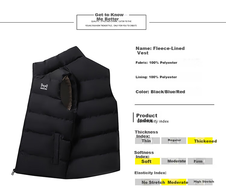 MiiOW Men's Vest, Autumn And Winter Jacket, Sleeveless Cotton Coat for Young And Middle-Aged Men, Casual Stand-Up Collar with Fleece Lining, Blue, XL 9