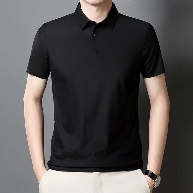 ROMON POLO Shirt Short Sleeve T-Shirt for Men, Sun Protection, Antibacterial, Moisture-Wicking, Ice-Cool Tech, Solid Color, Light Business Top, Medium 5XL 15