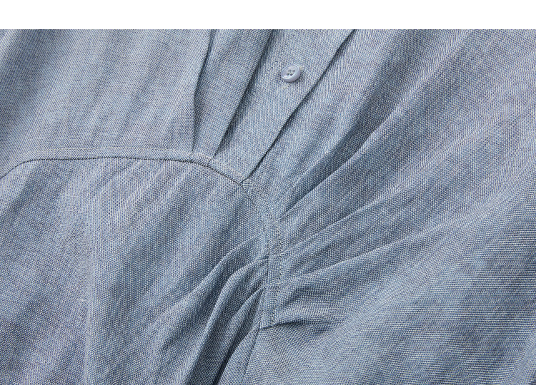 Demana [With Linen] Summer Urban Commuter Pleated Short Sleeve Turn-Down Collar Slim Straight Mid-Length Dress for Women Premium Feel 14