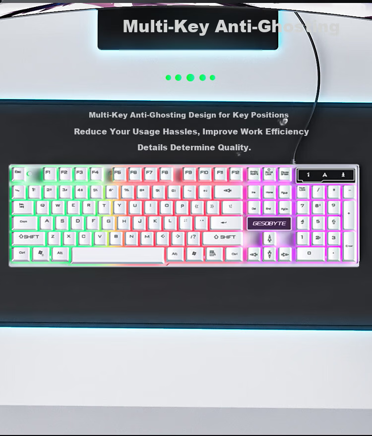 GESOBYTE G11 Wired Mechanical Feel Gaming Keyboard RGB Backlit USB External for Desktop Laptop Home Use White 8