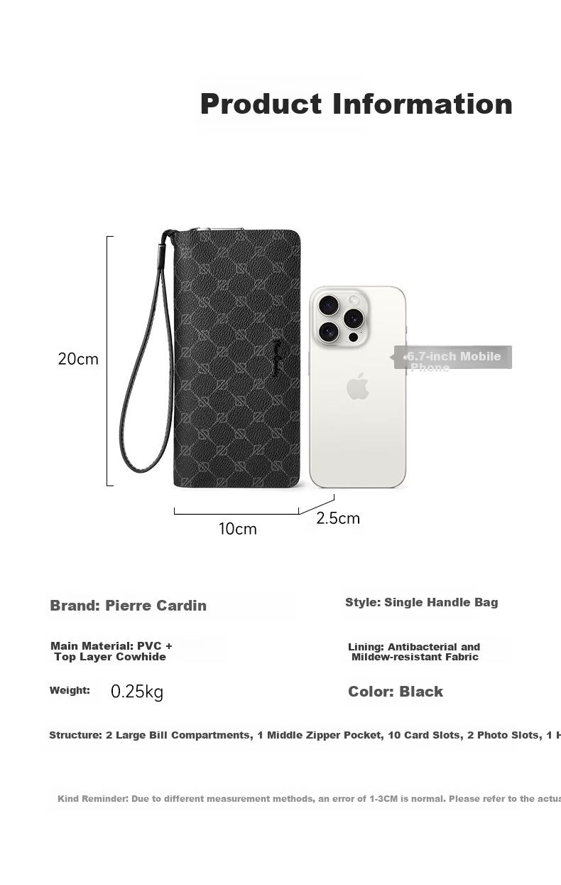 Pierre Cardin Men's PVC Clutch Bag Fashionable Multifunctional Wallet Birthday Gift for Dad 8