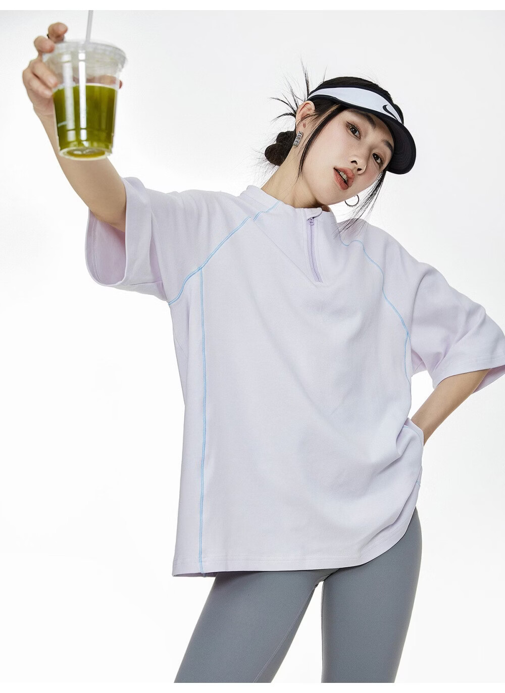 ICH MODE Women's American Style Outdoor Quick-Dry Cooling Short Sleeve T-Shirt Summer Loose Half Sleeve Zip Sports Top Advanced Gray S 30