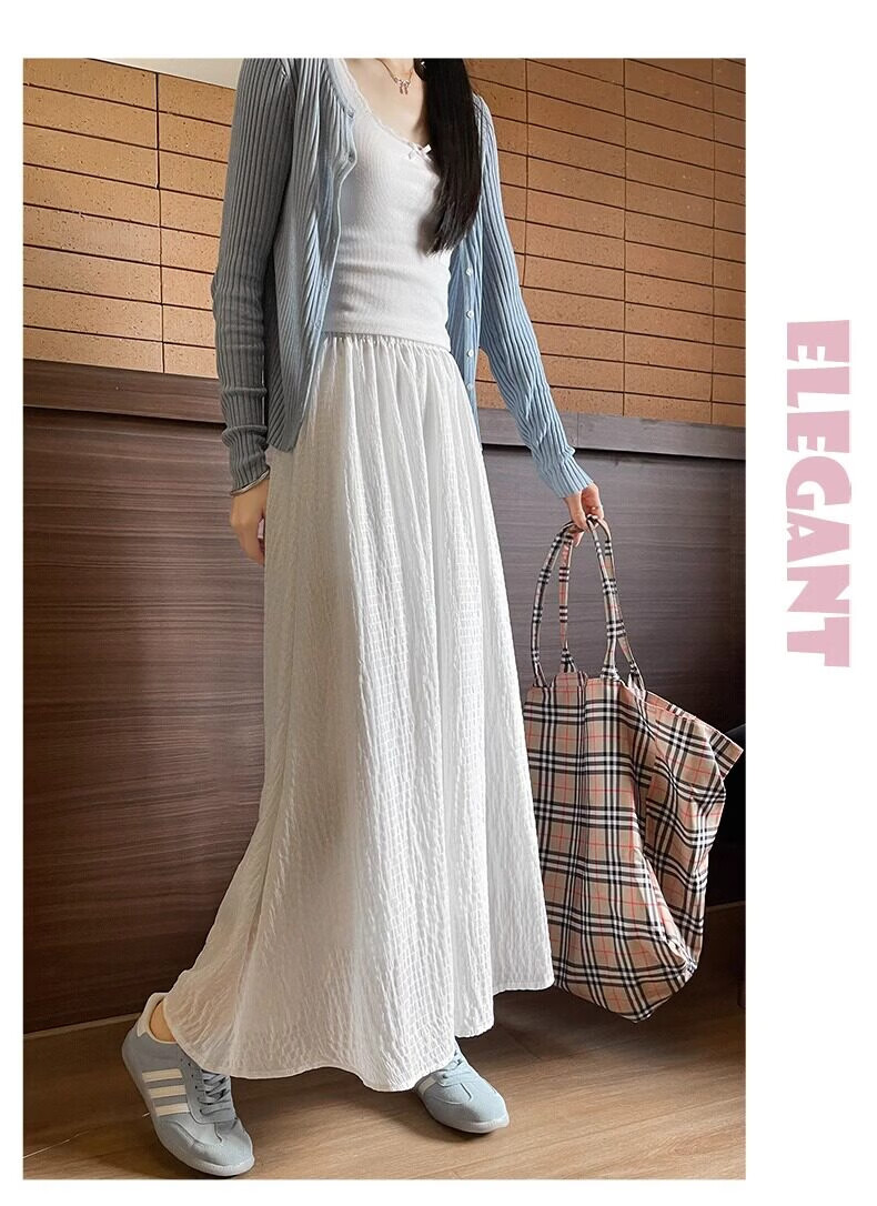 Langsha Green High-Waist A-Line Flared Midi Skirt for Women Summer 2026 New Slim Fairy Tulle Skirt 16