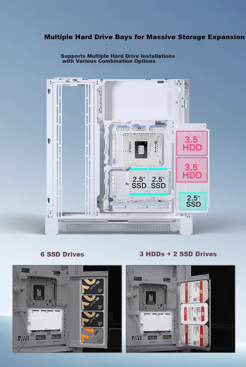 PHANTEKS NV9 White Frameless Full-View Seaview Computer Case (Dual 420/480 Water Cooling, EATX/SSI-CEB, ARGB Dual Channel Lighting Control, Type-C) 18