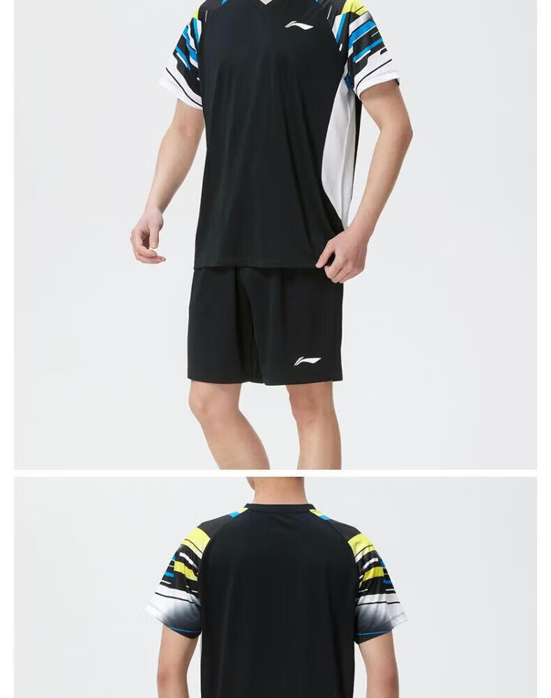 LI-NING Badminton Match Set Sportswear Quick-Dry T-Shirt and Shorts Unisex AATW015-1 Black M 2