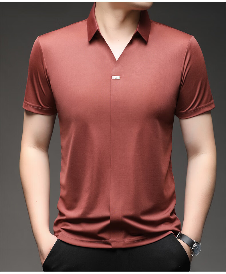 Pierre Cardin Men's Short Sleeve T-Shirt Ice Silk Seamless Slim Fit High-End Business Polo Shirt Blue M Summer 2026 New 11