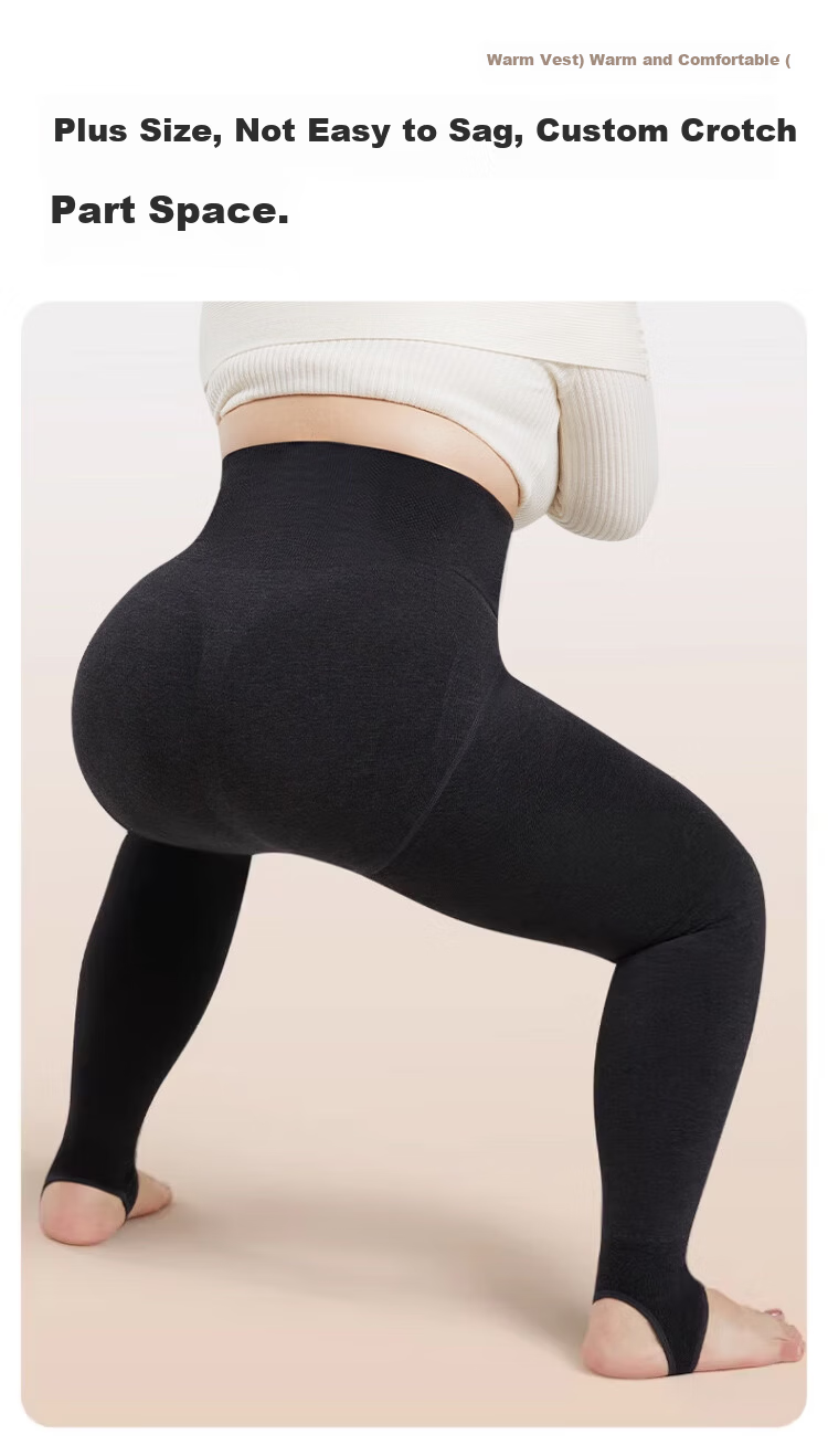 Caiyue Plus Size Cotton Leggings for Women, High Waist Fishbone Anti-Rolling Fleece-Lined Thickened Tights with Tummy Control 8