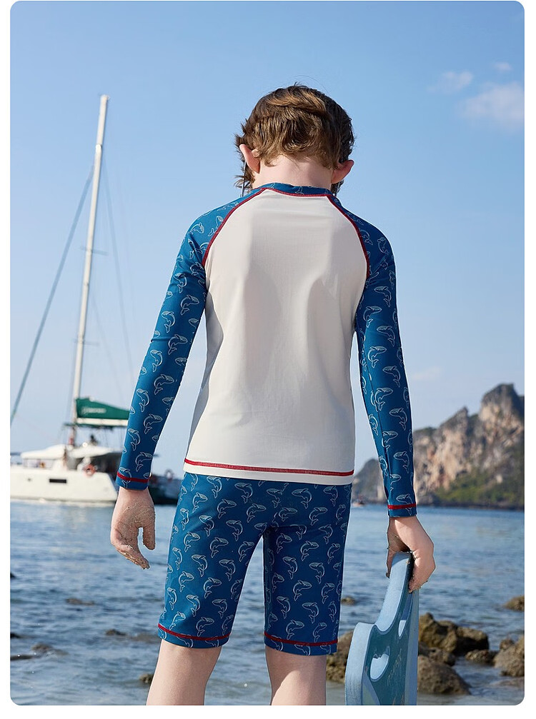 ASK JUNIOR 【Sun Protection & Chlorine Resistant】Quick-Dry Children's Two-Piece Swimsuit with Swim Cap Summer Boys' Professional Training Wear for Older Kids 13