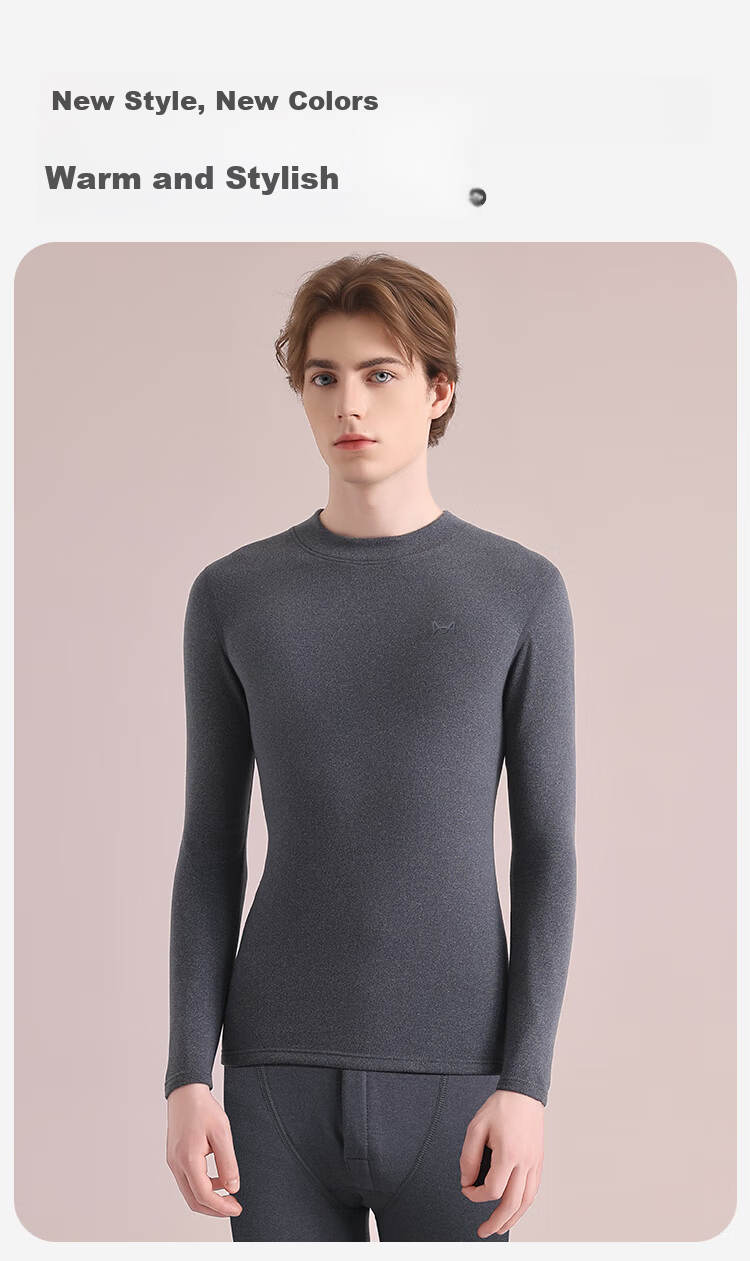 Miiow [Goose Down Tencel] Men's Thermal Underwear Set 10A Antibacterial German Velvet Heat Retaining Fleece Thickened Autumn Shirt and Pants 10