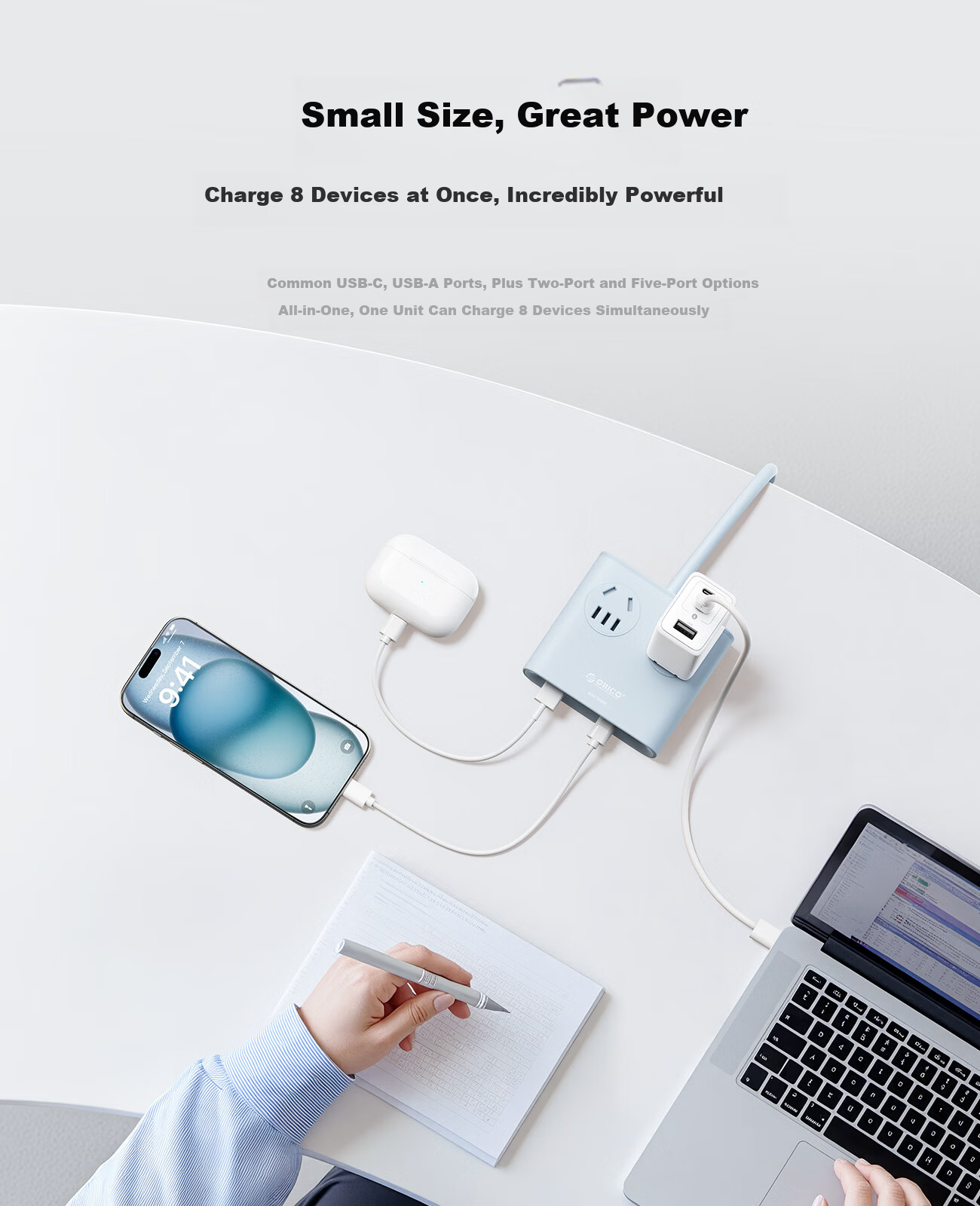 ORICO 25W Socket Small Square Desktop Charging Station, Multifunctional Power Strip for Student Dormitory, Compatible with Apple Huawei Xiaomi, 1.8 Meters White 4