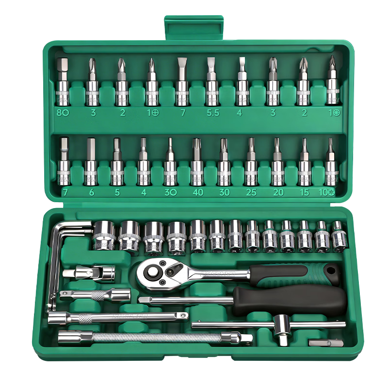 GREENER 49-Piece Auto Repair Tool Set Socket Wrench Torque Ratchet Full Kit Motorcycle Repair Toolbox Screws