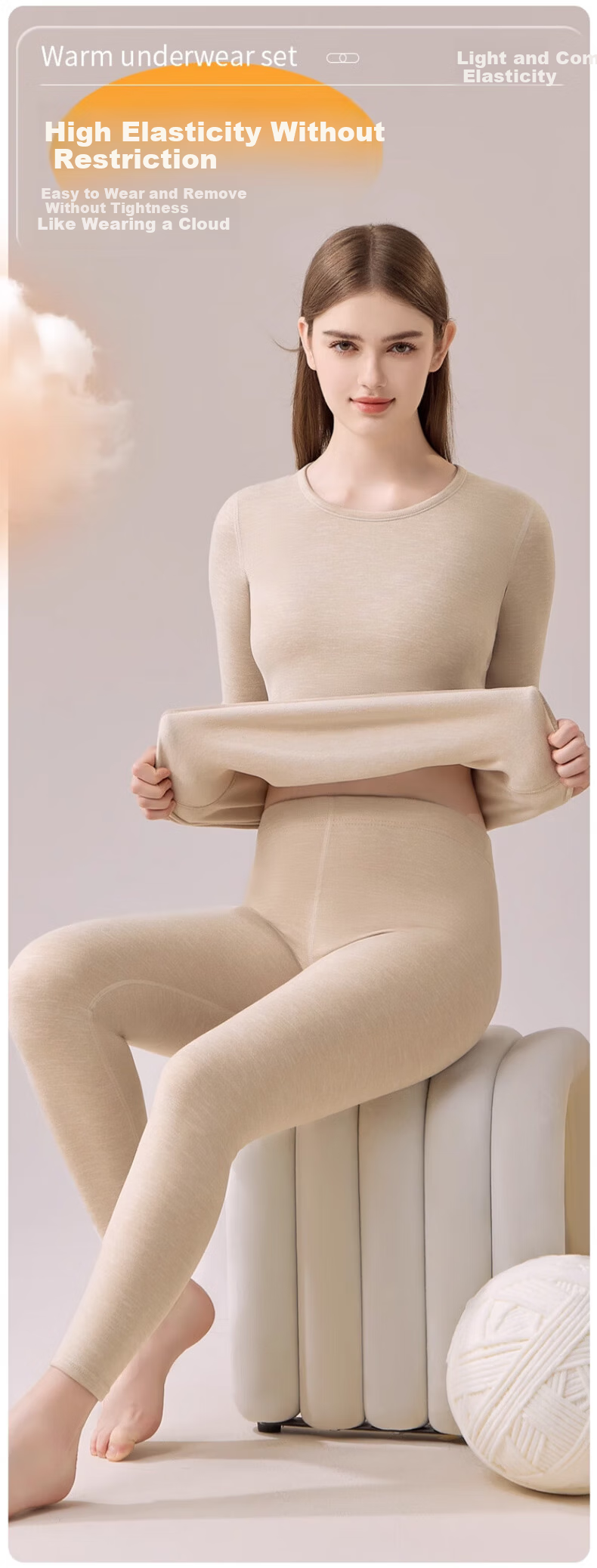 BOPRUIEY Women's Thermal Underwear Set Wool Silk 7A Antibacterial Mite-Resistant Autumn Top and Bottom Base Layer Light Green 7