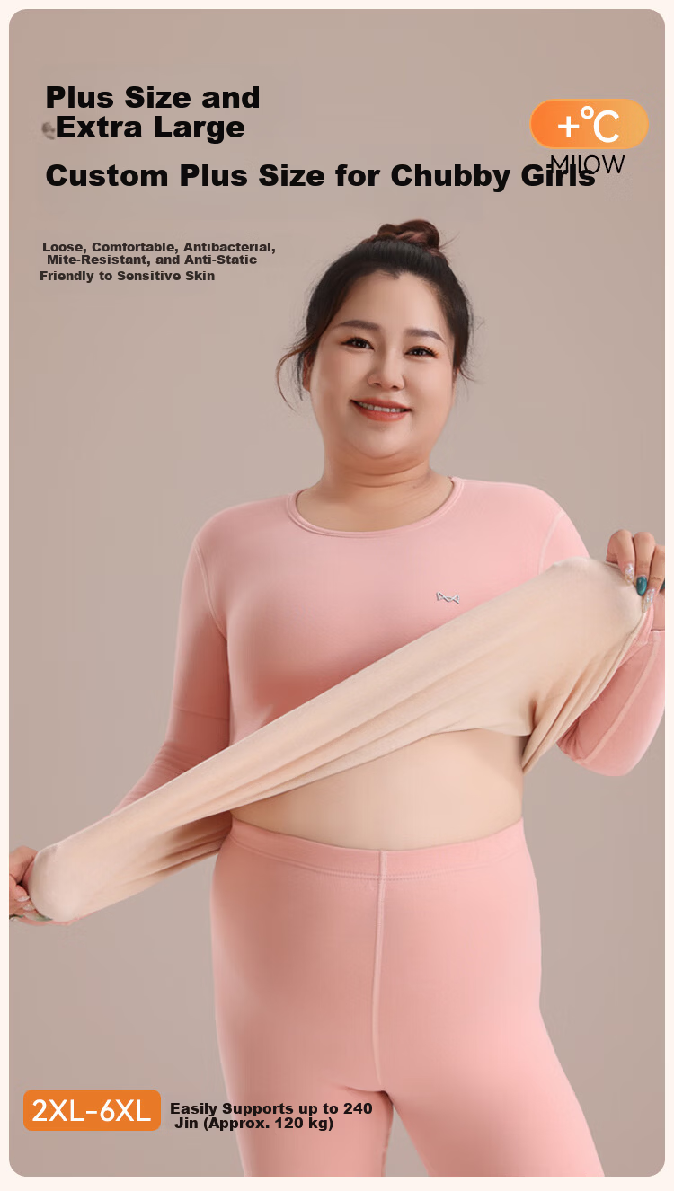 MiiOW Women's Cashmere Silk Thermal Underwear Plus Size Autumn Winter Fleece Thickened Warm Top 1