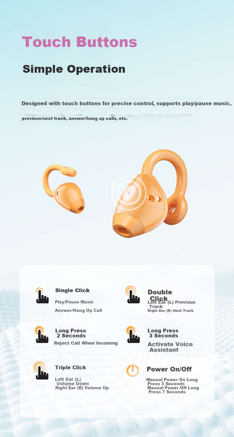 Newmine JM47 Wireless Sports Bluetooth Earphones Clip-On In-Ear Comfortable Gaming Running Calling Noise Cancelling Long Battery Life Beige for Android and Apple Phones 16