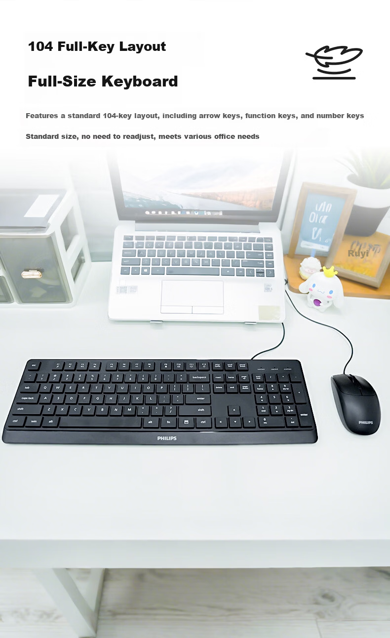 PHILIPS SPK6207 Wired Keyboard Business Office Keyboard for Desktop Computer And Laptop Universal Home Use USB Interface Ergonomic Keyboard for Corporate Procurement Black 3