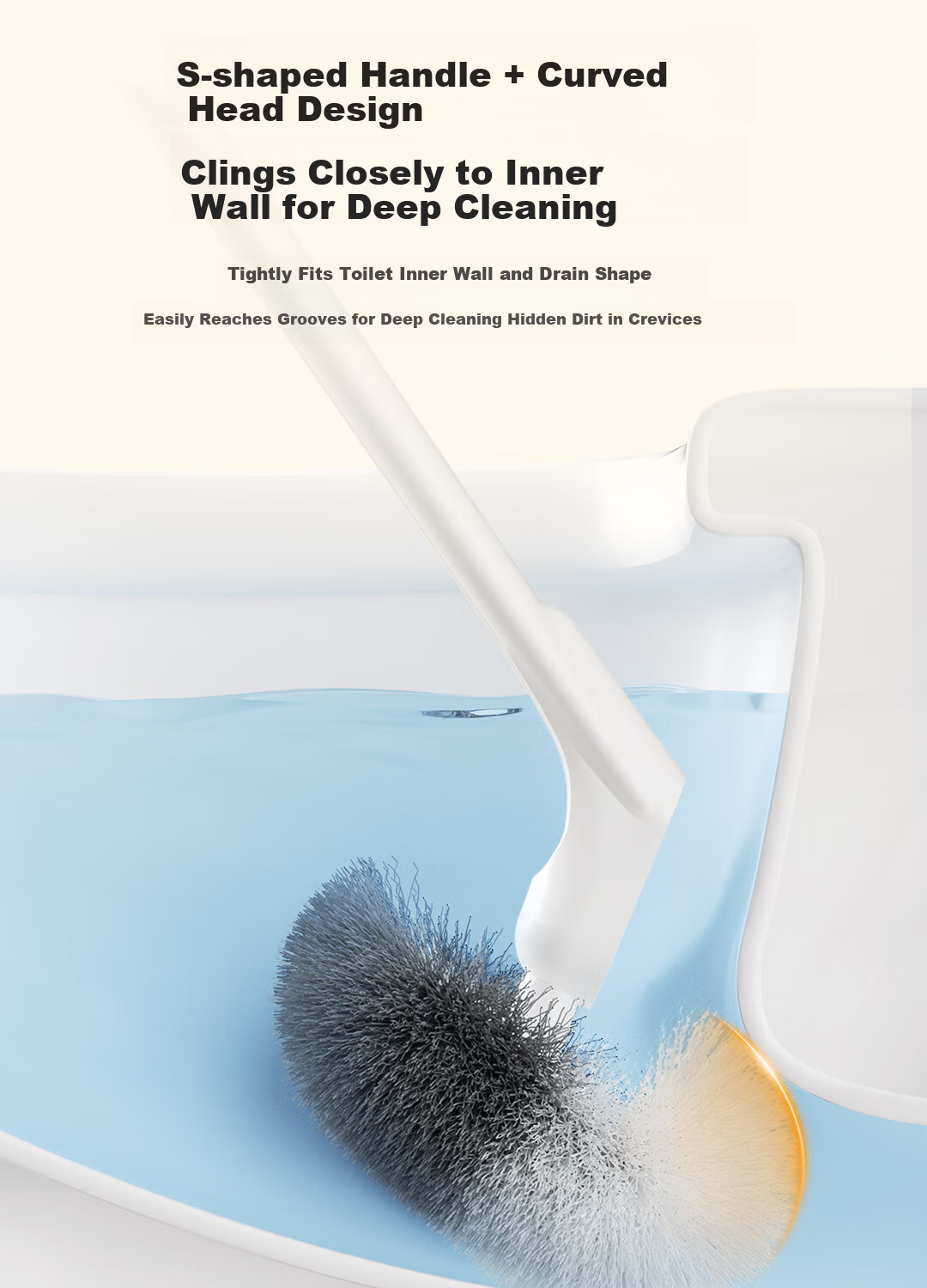 Deli S-Shaped Elbow Toilet Brush Wall-Mounted No-Drill Groove Cleaning Toilet Scrubber 5