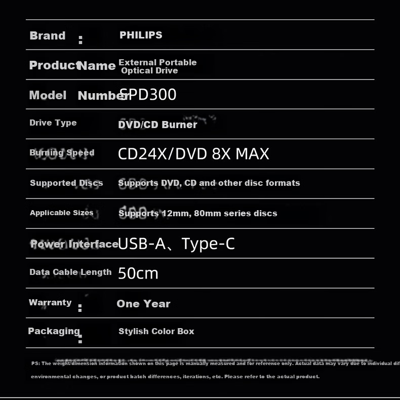 Philips 8x External DVD Drive Portable DVD Burner USB & Type-C Interface Compatible with Laptop and Desktop 14