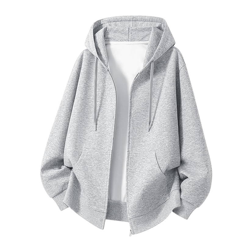 VANCL Men's Autumn Loose Heavyweight Cotton Hoodie Sweatshirt, Large Size Casual Hooded Jacket, Heather Gray, M