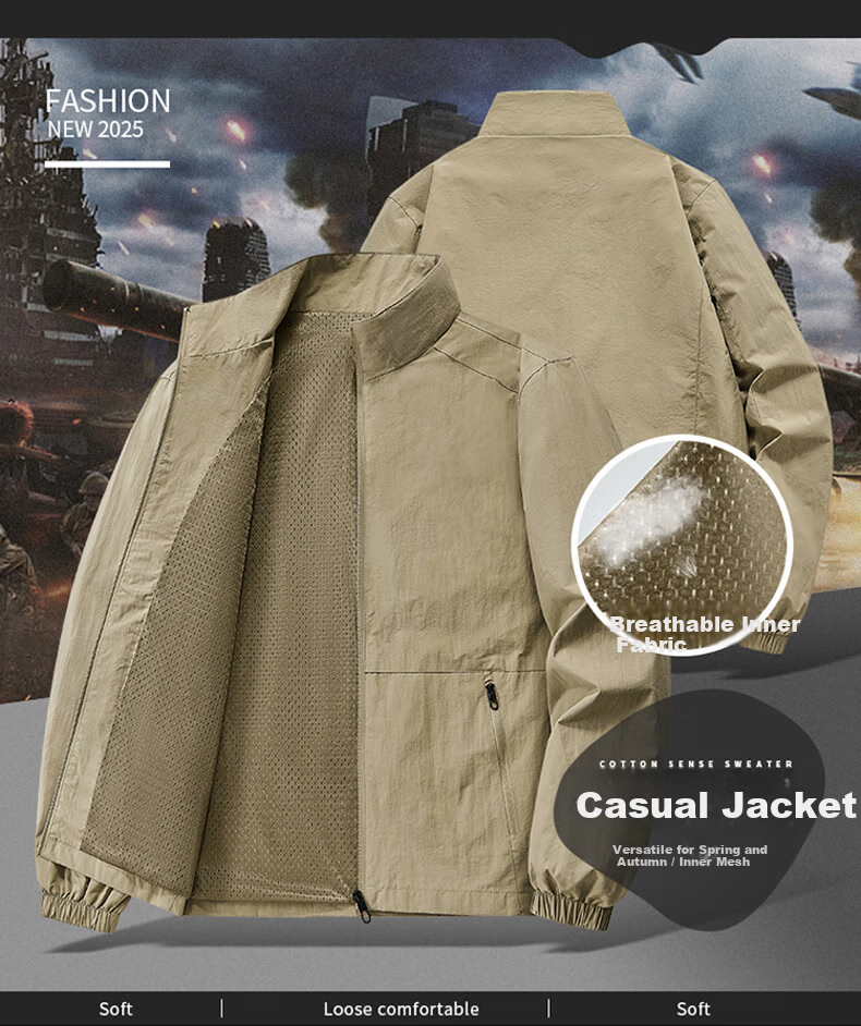 JEEP SPIRIT Men's Jacket Lightweight Business Casual Coat Military Green XL 1
