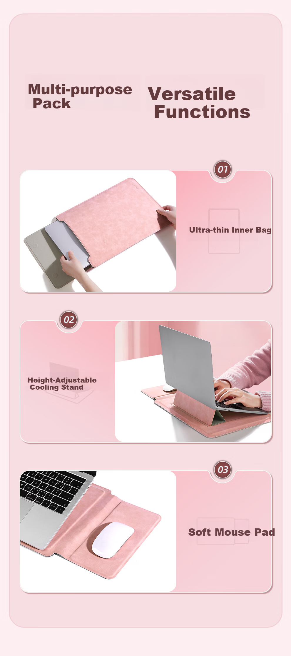 Jichuan Laptop Bag 13.3 Inch Notebook Sleeve Digital Storage Bag for Women Compatible with Apple MacBook Air/Neo Protective Case with Stand 2