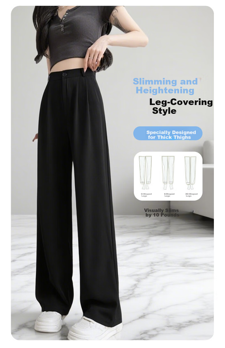 FitonTon Women's Casual Dress Pants Autumn Winter 2025 Fashion Versatile High-Waist Straight-Leg Slim Wide-Leg Trousers 1