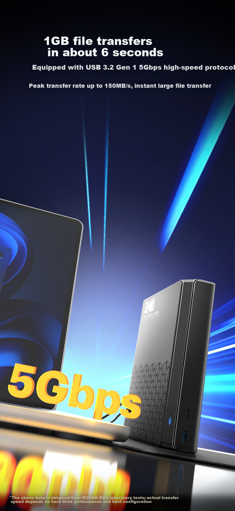 KODAK Kodak External Hard Drive 4TB 3.5-inch Type-C USB 3.2 Desktop Mechanical Hard Drive Large Capacity External Home Office Storage P210 5