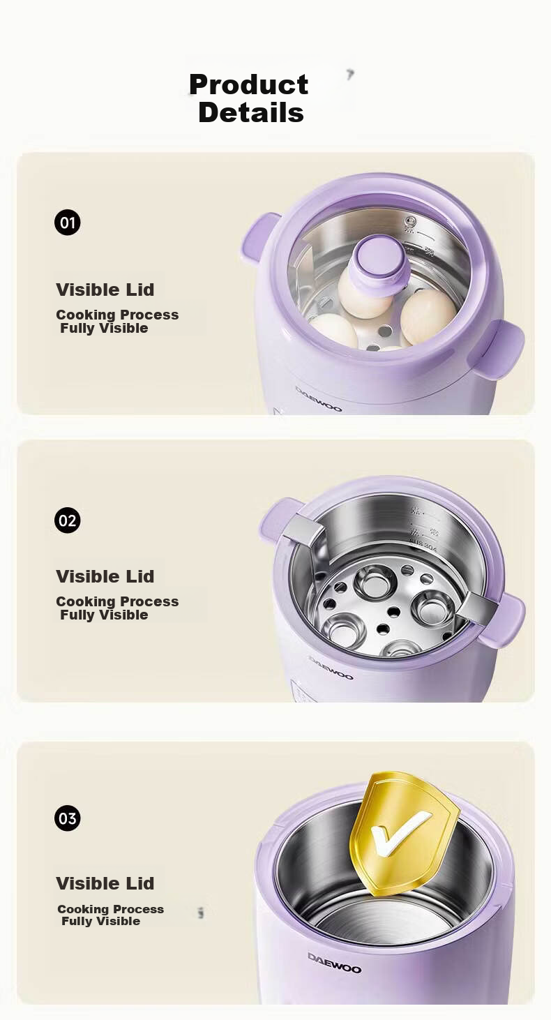 DAEWOO Electric Egg Cooker Steamer Smart Timer Auto Power Off Stainless Steel Inner Pot DZ06 16