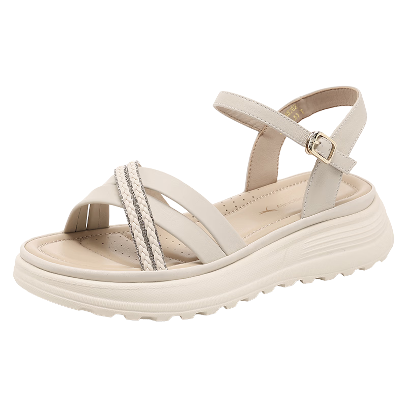 Red Dragonfly Women's Sandals New Thick Sole One-Strap Platform Casual Lightweight Height-Increasing Mom Shoes WTK265702 Beige Size 39
