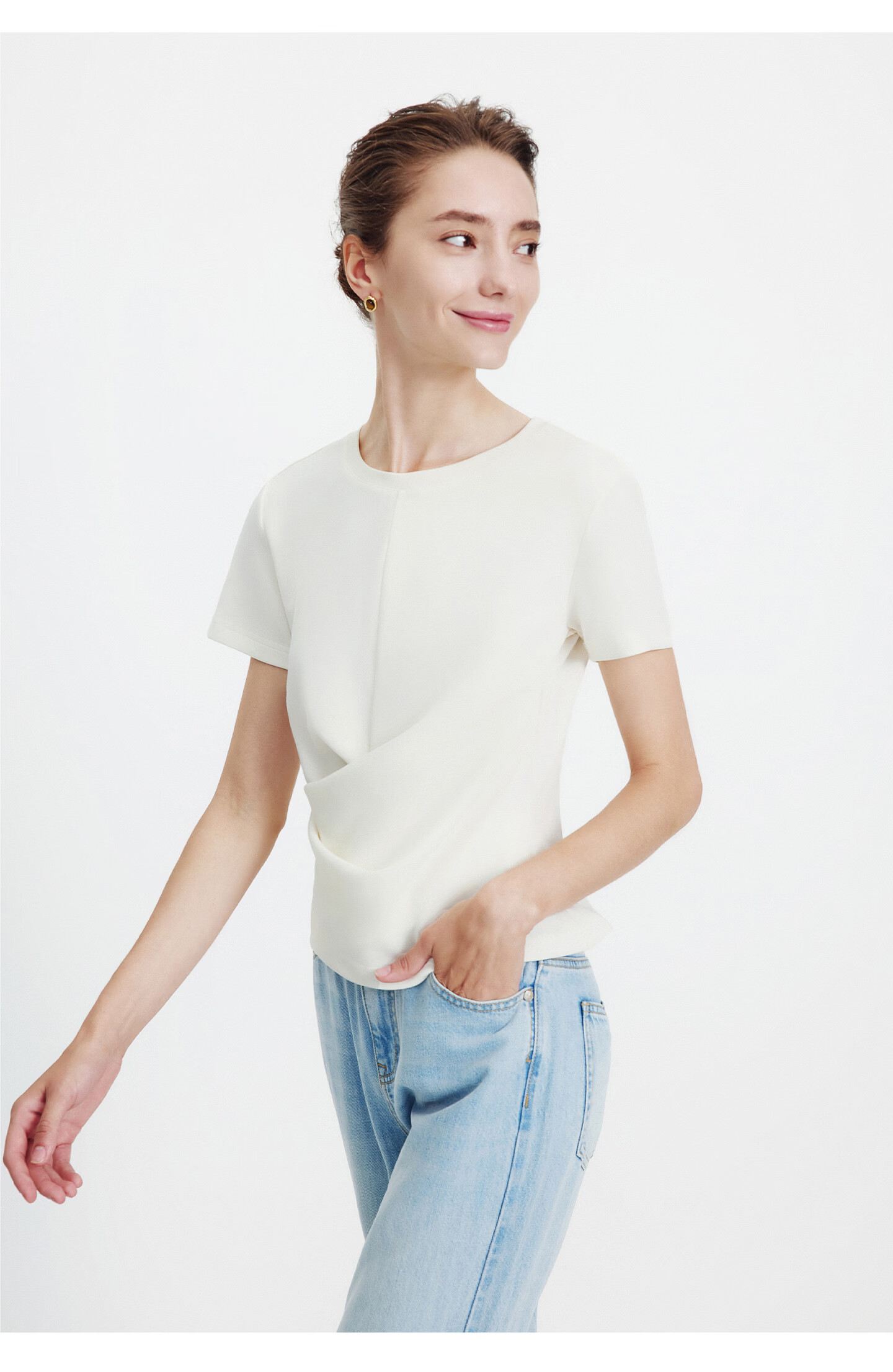 Navigare Italian Small Sailboat Design Women's Top 26 New Slim Fit Pleated Short Sleeve T-Shirt 2325506506 14