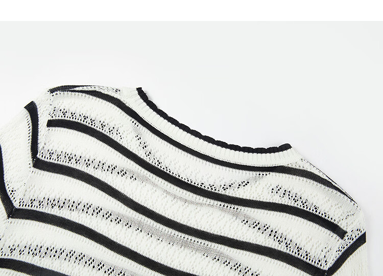 Demana Black Technology Antibacterial Summer Lightweight Striped Colorblock Jacquard Wave Edge Slimming Concealing Knit Sweater for Women Premium 13