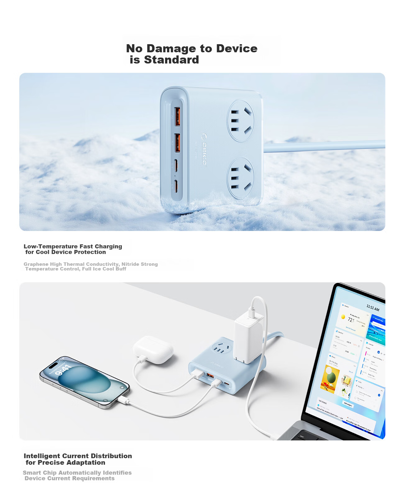 ORICO 25W Socket Small Square Desktop Charging Station, Multifunctional Power Strip for Student Dormitory, Compatible with Apple Huawei Xiaomi, 1.8 Meters White 10