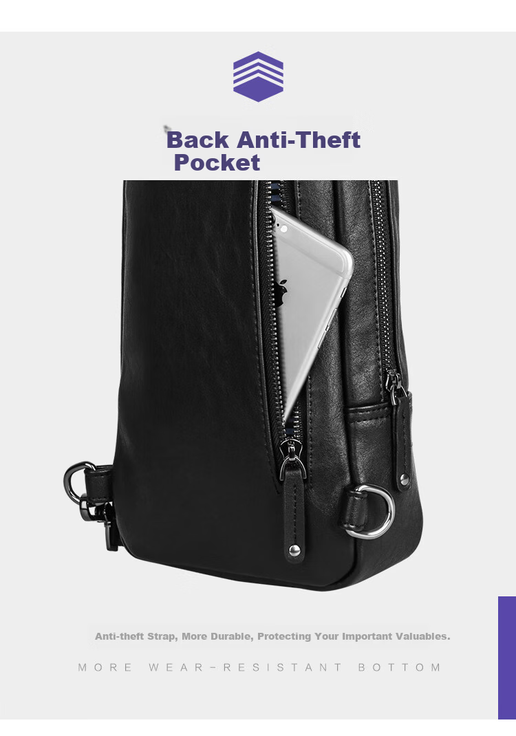 COW Chest Bag Men's Single Shoulder Bag Fashion Men's Crossbody Casual Trendy Durable C-8610 Black 9