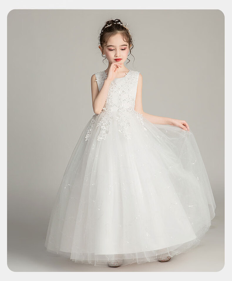 Carfit Girls Summer Princess Dress Puffy Dress Flower Girl Dress Stage Piano Performance Children's Day Navy Blue 170 10